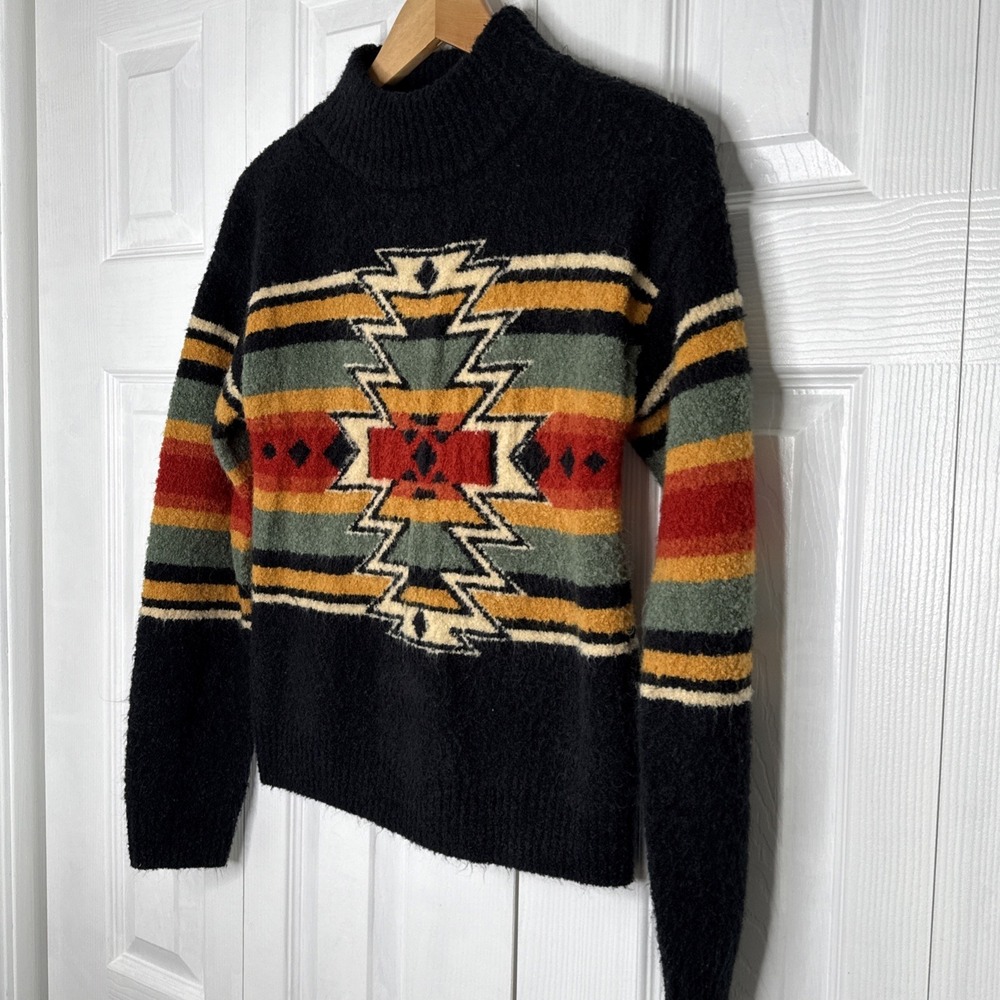 Panhandle Sweater Womens S Black R Beige Blue Aztec Western Pullover Cowboy Knit - Picture 2 of 10